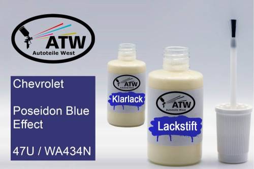 Chevrolet, Poseidon Blue Effect, 47U / WA434N: 20ml Lackstift + 20ml Klarlack - Set, von ATW Autoteile West.